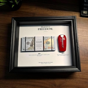 Blueprint to Freedom Frame by FramedCash | Supercar Key + 10K Stack | 25x20cm | Motivational Wall Art home decor.