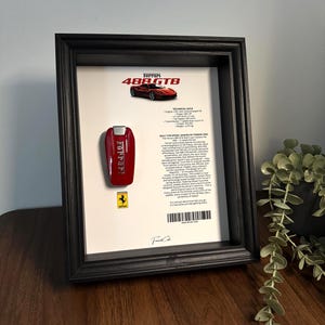 Ferrari 488 GTB Key & Spec Sheet Frame by FramedCash | 25x20cm Luxury Car Art | Collector&#39;s Edition