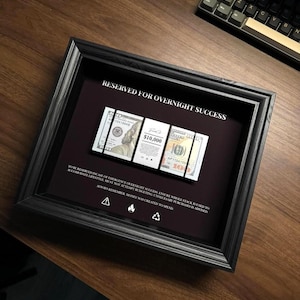 Reserved for Overnight Success 10K Dollar Stack Frame by FramedCash | Luxury Money Wall Art Decór | 25x20cm