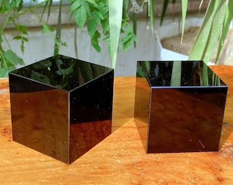 Hand Polished Natural Obsidian Cube, Crystal Healing Decor (5cm)