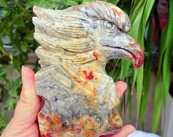 Escultura de águia em ágata louca esculpida à mão: animal de cristal natural (4,7")