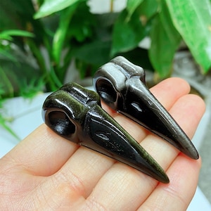 Natuurlijk zilver/goud obsidiaan ocrow-schedel, kwartskristalkristal kraai, kraaienschedel, kristaldier, mineraalmonster, kristalgenezing, 1 st