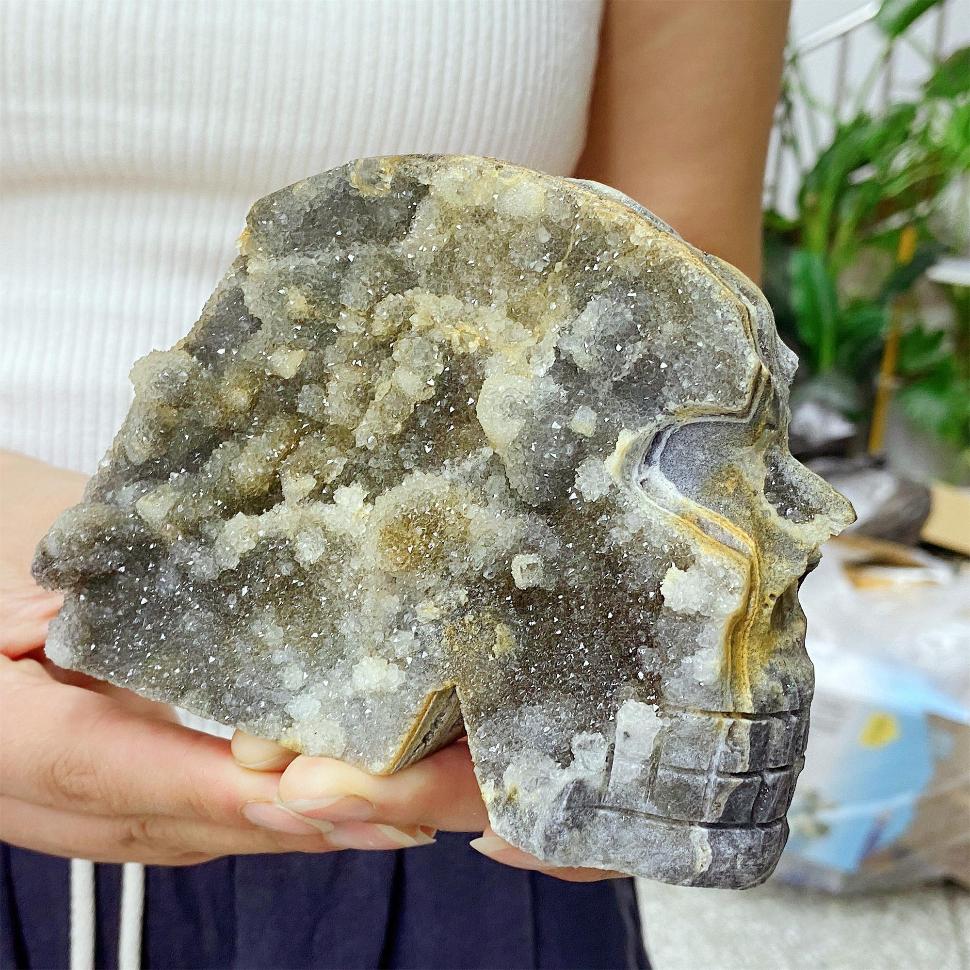 [石版彫刻&高分子結晶ストーン飾り物] 手彫りの閃亜鉛鉱クリスタルスカル：鉱物標本、ヒーリングストーン