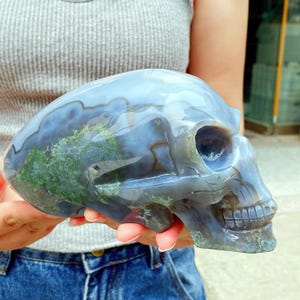 Natural moss agate  Alien skull，mineral specimen,Crystal healing, 1PC