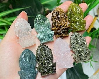 natural mix Ganesha statue,Quartz crystal Ganesha statue, Crystal animal，mineral specimen,Crystal healing,Crystal gifts 1PC