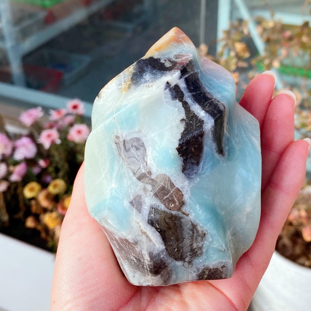 Large Amazonite With Smoky Quartz Flame, Amazonite Tower，healing ...
