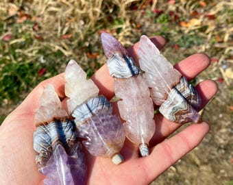 手作り天然アメジストクリスタルフェザー、クォーツ鉱石彫刻、レイキ装飾