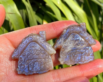 1.5'' Natural moonstone house,Crystal house carved,crystal decor, Mineral Specimen, Crystal Energy
