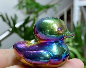 Natural Titanium Rainbow Cute Duck Carved,quartz crystal Duck,Crystal animal，mineral specimen,Crystal healing,Crystal gifts 1PC