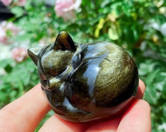2.4&quot; Natural Gold obsidian Sleeping cat , Quartz Crystal Sleeping cat,Crystal animal，mineral specimen,Crystal healing,Crystal gifts 1PC