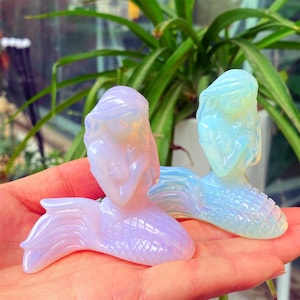 2.4“ White Opalite Mermaid,Quartz Mermaid,Crystal Mermaid,mineral specimen,Crystal healing,Crystal gifts 1PC