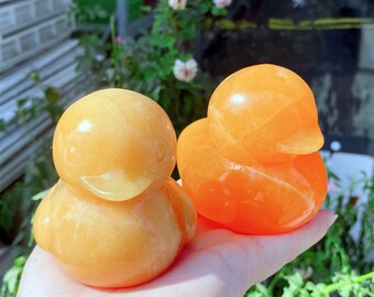 Calcite Crystal Duck Carving: Natural Mineral Specimen, Healing Gift