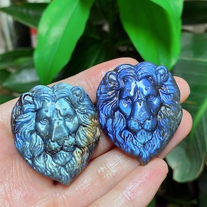 Natural Labradorite Lion Skull, Crystal Carving, Home Decor