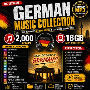 Coleção de músicas alemãs em MP3 – 2.000 músicas, 18 GB, todos os gêneros (download digital)