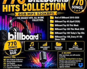 770 Billboard Hits-collectie | 6 GB mp3 320 kbps DJ-muziekpakket (digitale download)