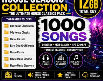 12GB House Classics Collection | 1000 Songs, 80s 90s MP3 (DJ Ready)