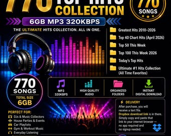 770 Top Hits MP3 DJ Music Pack | 6GB Collection (Digital Download)