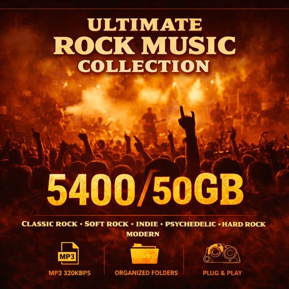 5400 Song Rock Music Collection – 50GB MP3 320kbps (Classic, Soft, Indie, Psychedelic, Hard)