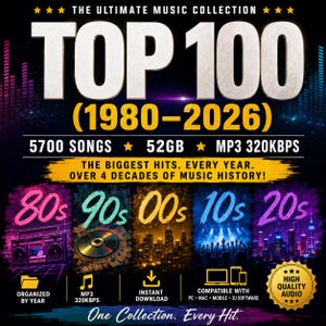 Colección de las mejores canciones (1980–2026) / 5700 canciones / Paquete de música de 52 GB / MP3 320 kbps [Descarga digital]