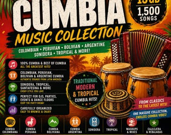 Cumbia Music Collection – 1,500 Songs, 13GB (Digital Download)