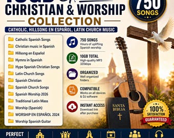 10GB Spanish Christian Worship Music Collection – 750 Songs (Digital Download)