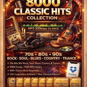 Colección de 8000 éxitos clásicos en MP3 (77 GB): Rock, Soul, Blues y Country de los años 70, 80 y 90