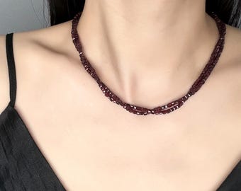 Garnet Necklace, Black Spinel Beaded Choker, 925 Silver OC Clasp Unique Design, Gift  Jewelry