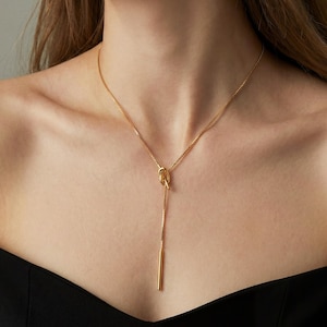 Adjustable Gold Lariat Necklace, Sterling Silver Bolo Y Necklace, Slip Chain No Clasp
