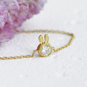 Moissanite Bunny Bracelet: 925 Sterling Silver Animal Charm
