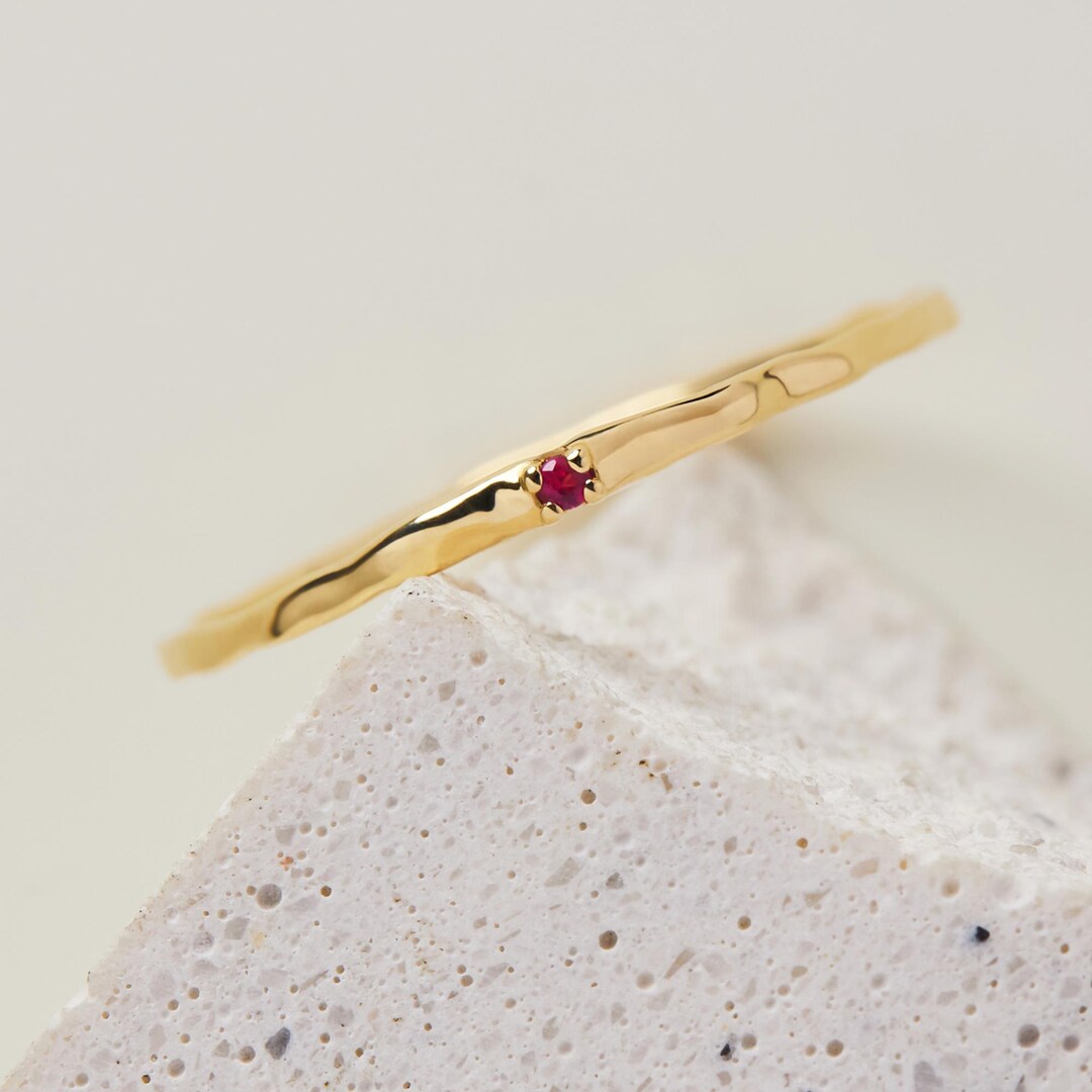 gold ruby ring stackable gold ring july ring natural... 18K Solid Gold Ruby Ring, Dainty Textured Band, Stacking Eternity Ring ...