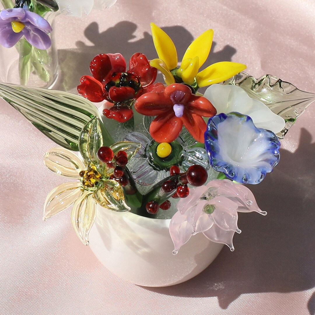 Glass Birth Month Flowers, Handmade Glass Flower Bouquet, Christmas ...