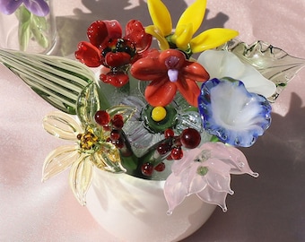 Glass Birth Month Flowers, Handmade Glass Flower Bouquet, Christmas Gifts, Birthday Gift, Personalized Gifts, Weeding Gift, Gift for Mom/Her