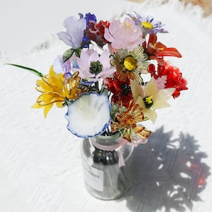 Handmade Glass Birth Month Flower, Unique Glass Bouquet, Birthday Gifts, Eternal Floral Gifts for Wedding/ Home Decor, Flower Arrangements