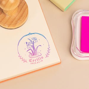 Custom Birth Flower Name Stamp, Personalized Book Stamp,  Name Stamp, Self Inking Stamp, From the Library of Stamp, Birthday Gift for Her