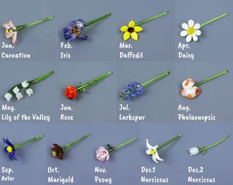 Miniature Glass Birth Month Flower, Handmade Sculpture, Graduation Gift, Birthday Gift for Her, Bridal Shower Gift, Gift for Mom