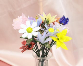 Birth Flowers Bouquet, Glass Birth Month Flower, Birth Flower Gift, Gift for Mom/Her,  Custom Flowers Gift, Birthday Gift, Christmas Gift