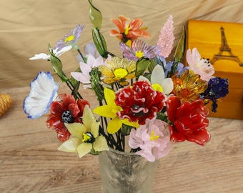 Glass Birth Flowers, Glass Birth Month Flower, Birthday Gift, Birth Flower Gift, Gift for Mom/Her,  Customized Flowers Gift, Christmas Gift