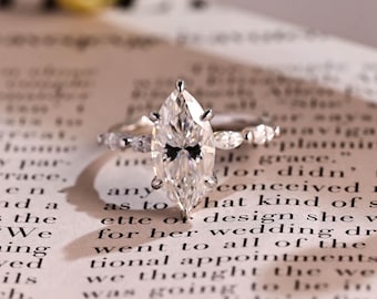 Anello di fidanzamento con diamante taglio marquise certificato IGI Hidden Halo, anello di proposta in oro massiccio con diamante D/VS1, regalo di compleanno per donna.