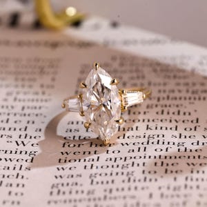 Three Stone IGI Certified Marquise Cut Lab Grown Diamond Engagement Ring Hidden Halo, Solid Gold D/VS1 Diamond Promise Ring, Birthday Gift