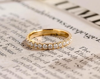 Solid Gold 2.5mm Width Half Eternity Round Cut Moissanite Wedding Band, Stackable Ring