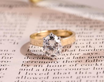 3mm Width IGI Certified Oval Cut Diamond Engagement Ring Two Tone Ring, Solitaire Solid Gold D/VS1 Diamond Promise Ring, Birthday Gift