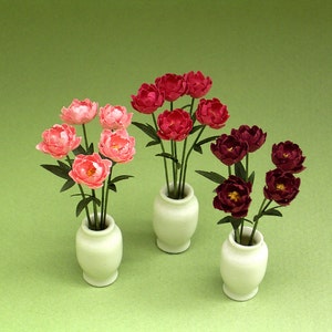 Peony Paper Flower Kit  for 1/12th scale Dollhouses, Florists and Miniature Gardens.