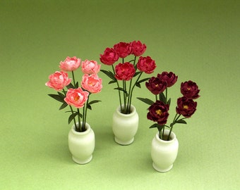 Peony Paper Flower Kit  for 1/12th scale Dollhouses, Florists and Miniature Gardens.