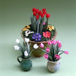 Kit de tulipes en papier pour maisons de poupées, fleuristes et jardins miniatures à l'échelle 1/12