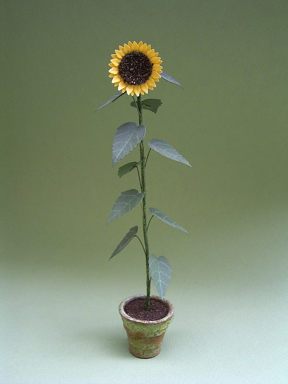 Dollhouse Miniature Single Tall Sunflower Stem w//Leaves