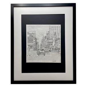 Times Square New York [L] * Handgezeichnetes Originalkunstwerk Bleistiftzeichnung auf Baumwollpapier in Holzrahmen 53cm x 43cm