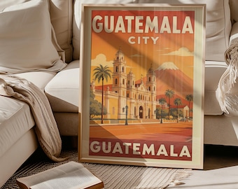 Guatemala City Poster – Retro Travel Print, Vintage A2 Wall Art, Central America Digital Download