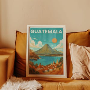 Guatemala Travel Poster A2 | Retro Lake Atitlán Digital Print | Vintage Guatemala Wall Art | South America Printable Decor