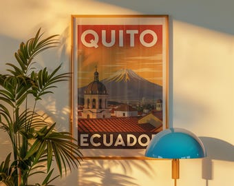Ecuador Travel Poster, Quito Retro Print, A2 Vintage Wall Art, Colonial Architecture, 1950s Digital Download South America Poster