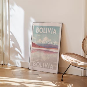 Bolivia Travel Poster Digital Download | Salar de Uyuni Wall Art | Andes Mountain Print | Vintage Landscape Printable | South America Decor